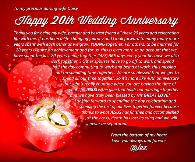 Quotes For Weddings Anniversary
 Live RIGHT by believing RIGHT Happy 20th Wedding Anniversary