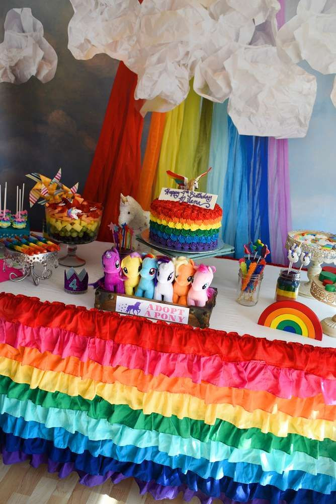 Rainbow Unicorn Party Ideas
 Dessert table at a rainbows and unicorns birthday party See more party planning ideas at