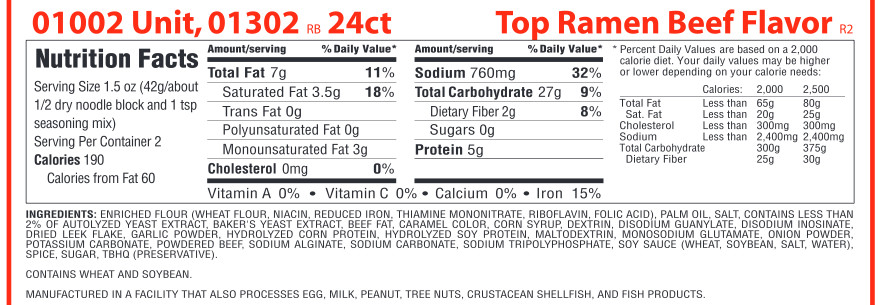 Ramen Noodles Nutrition Label
 enriched flour