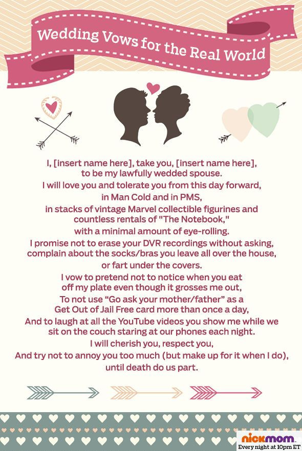 Realistic Wedding Vows
 Wedding vows for the real world motherhood
