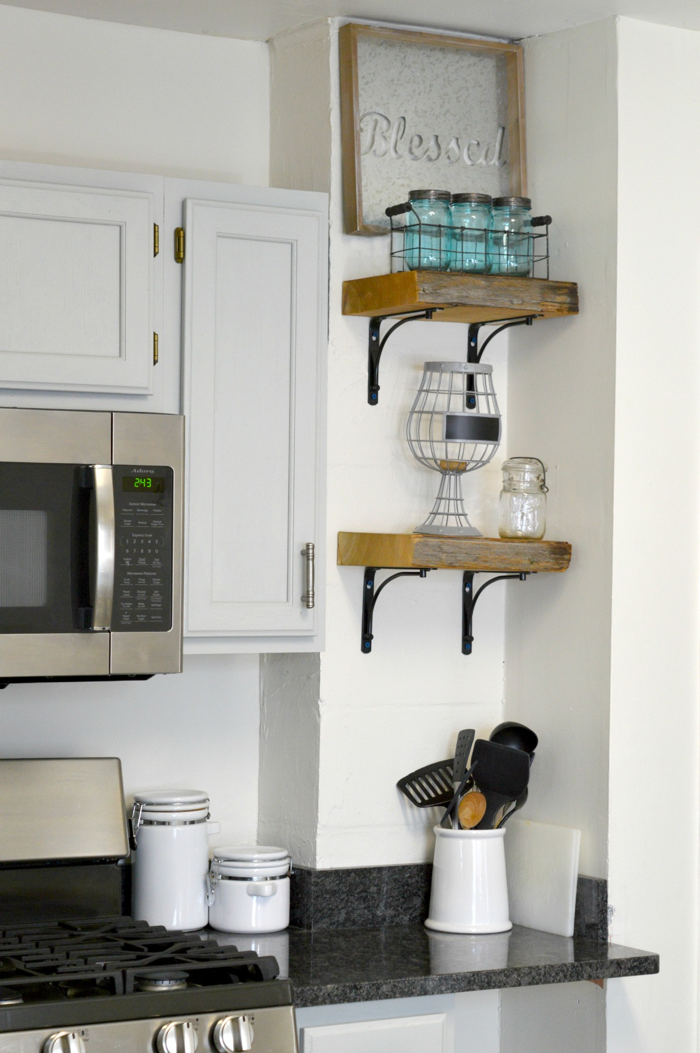 Reclaimed Wood Shelves DIY
 DIY Reclaimed Wood Kitchen Shelves H20Bungalow