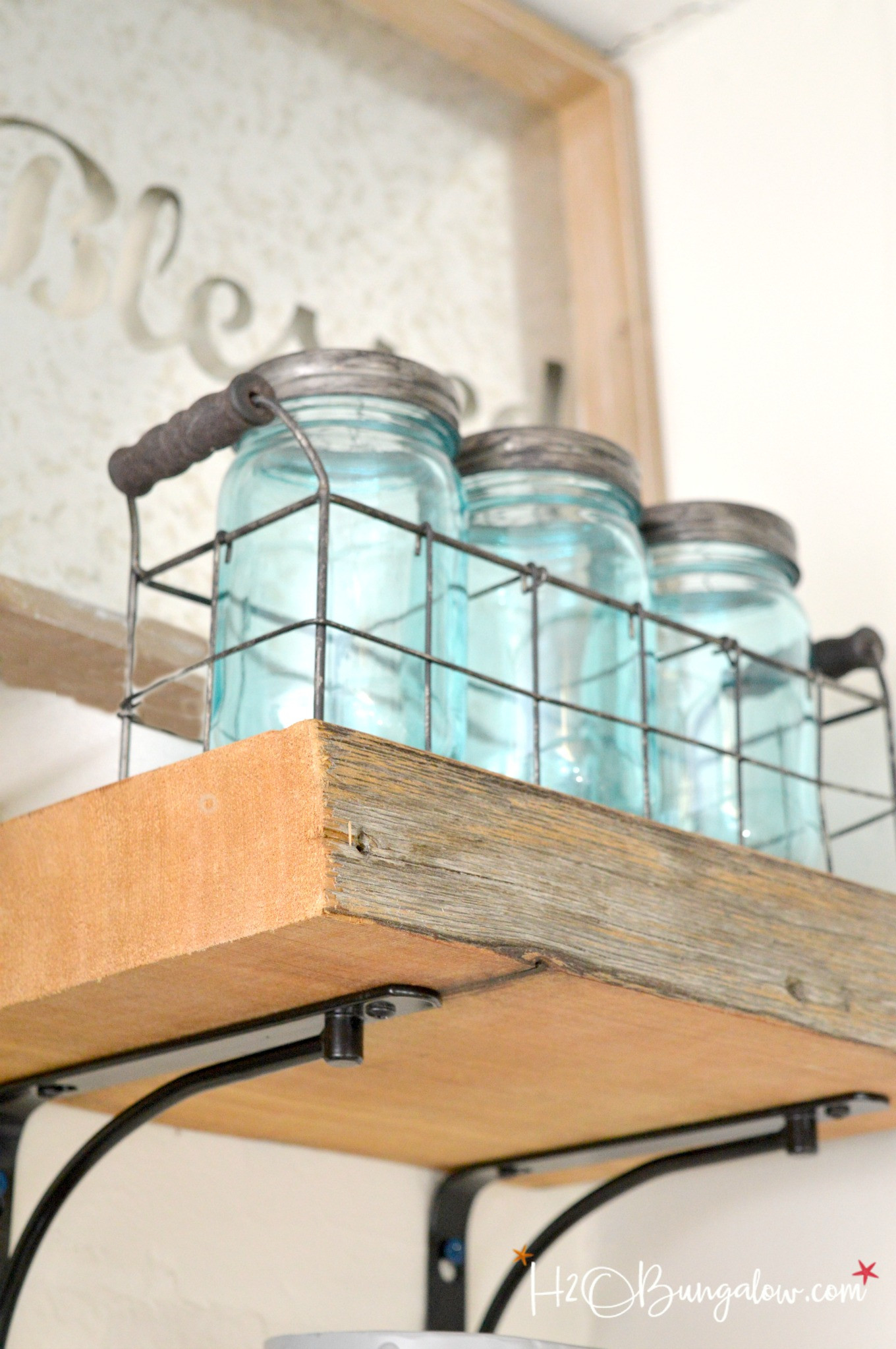 Reclaimed Wood Shelves DIY
 DIY Reclaimed Wood Kitchen Shelves H2OBungalow