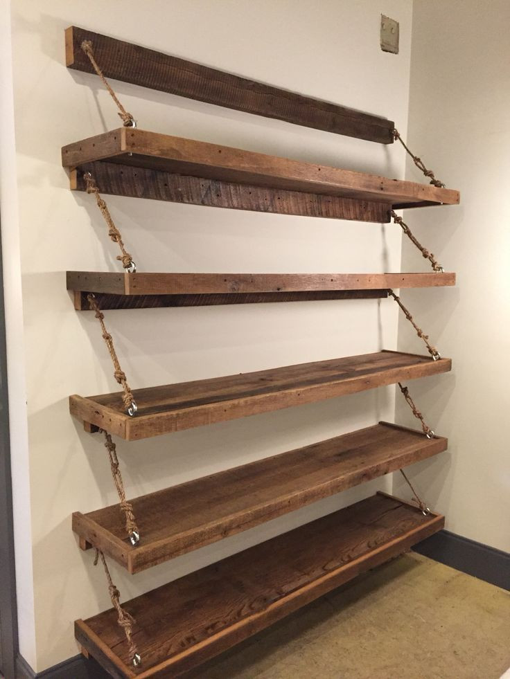 Reclaimed Wood Shelves DIY
 Reclaimed wood rope shelves Ideas for Home in 2019