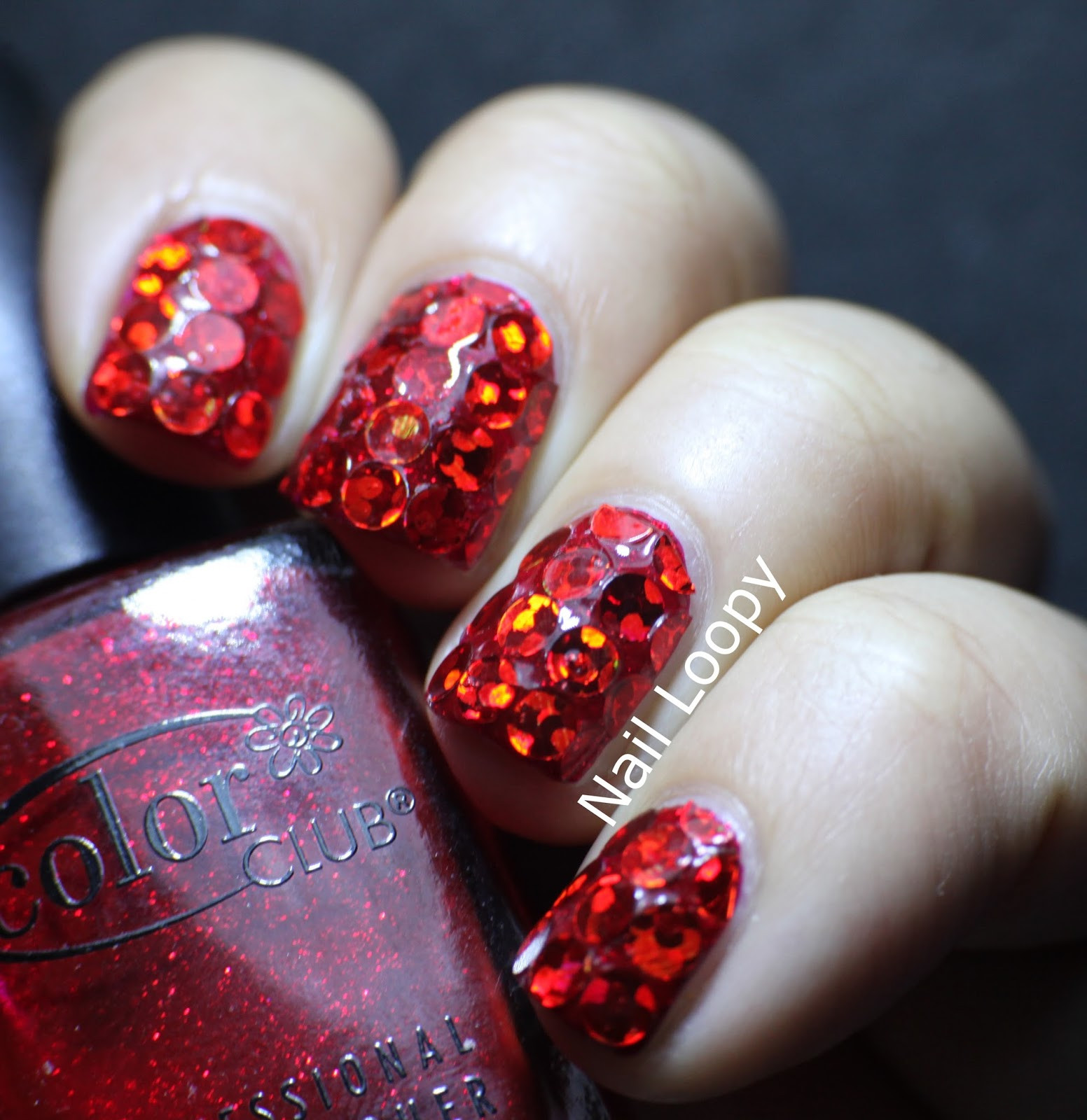 Red Nails With Glitter
 nail loopy SUPER HOLOGRPAHIC & SPARKLY RED GLITTER NAILS