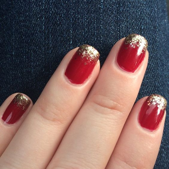 Red Nails With Glitter
 40 Flamboyant Red and Gold Nails