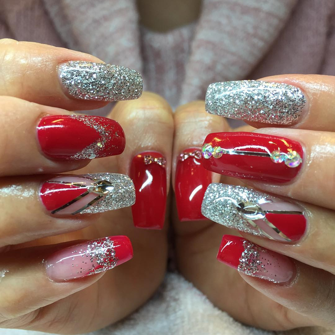 Red Nails With Glitter
 26 Red and Silver Glitter Nail Art Designs Ideas