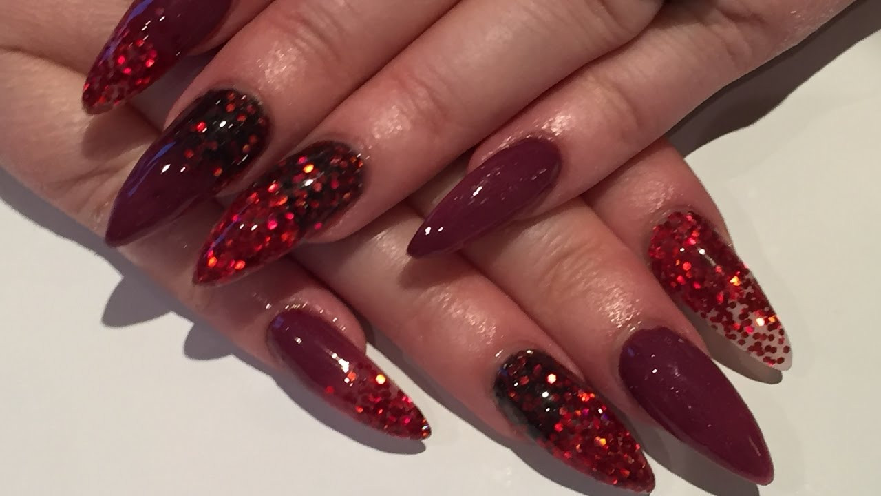Red Nails With Glitter
 Acrylic nails how to red glitter and black powder