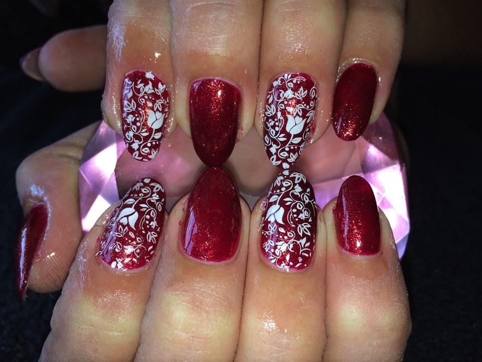 Red Nails With Glitter
 Acrylic Nails l Red Glitter White l Nail Design