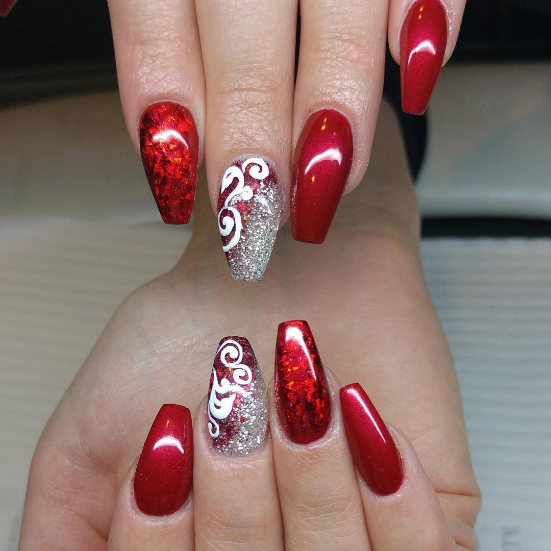 Red Nails With Glitter
 26 Red and Silver Glitter Nail Art Designs Ideas