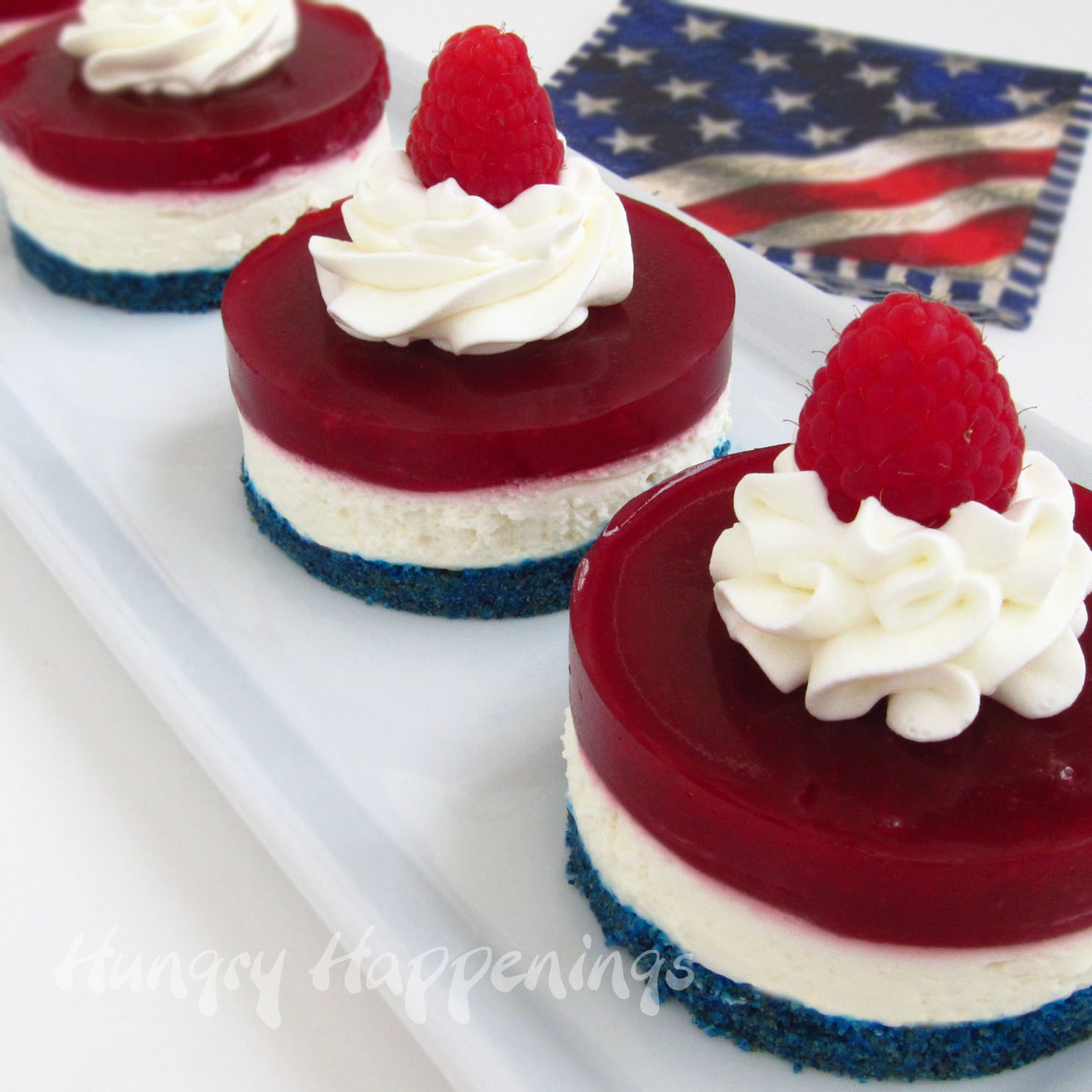 Red White And Blue Dessert Recipes
 Patriotic Cheesecakes Topped with Raspberry Gelée and