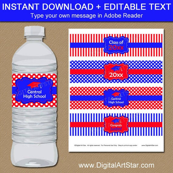 Red White And Blue Graduation Party Ideas
 Red and Blue Graduation Party Decorations Printable Water