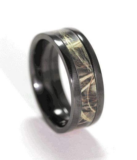 Redneck Wedding Bands
 Men s Black Zirconium Flat Profile Camo Ring