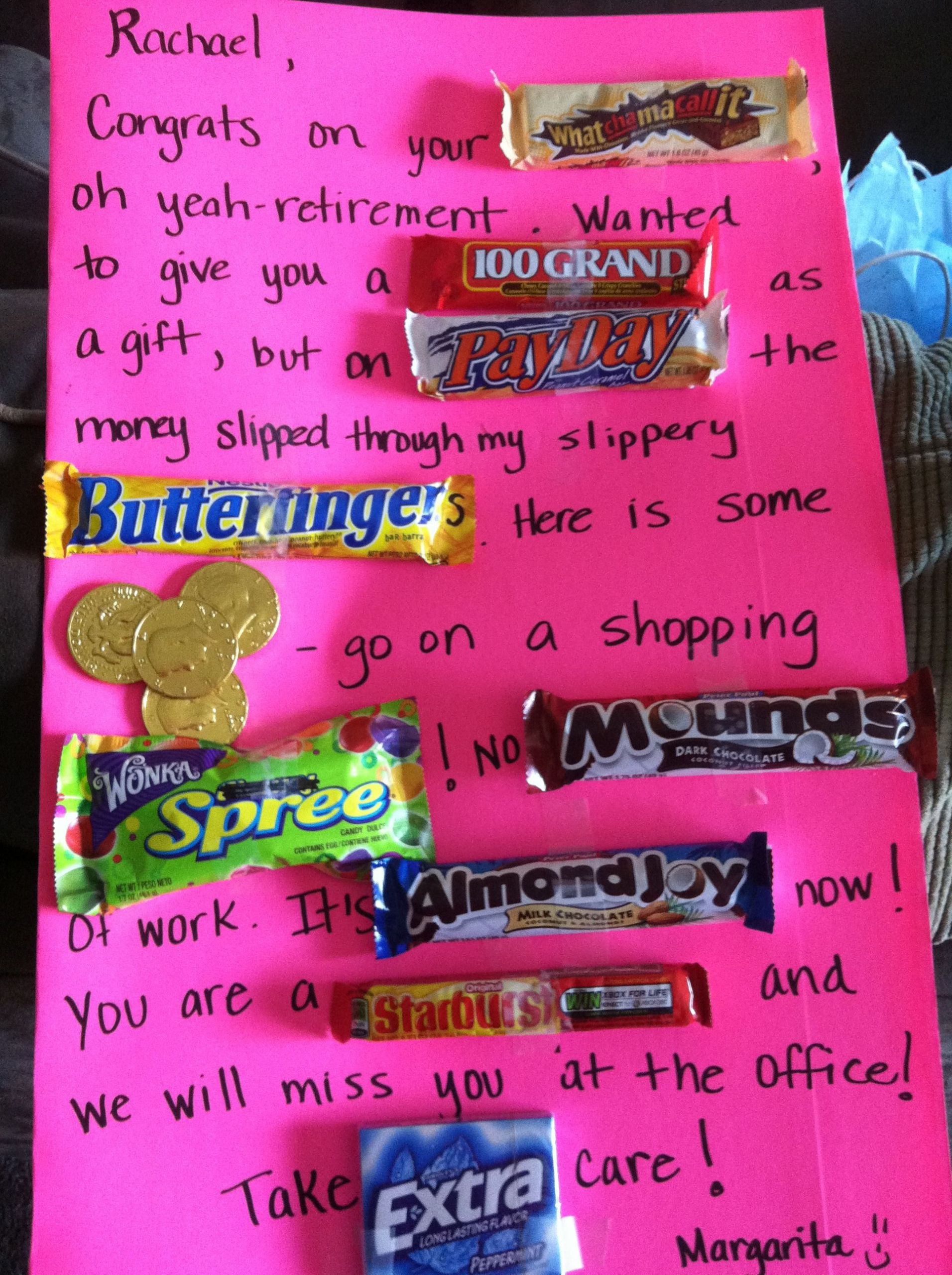 Retirement Party Gift Ideas For Friends
 Candy card retirement Made this for my co worker friends