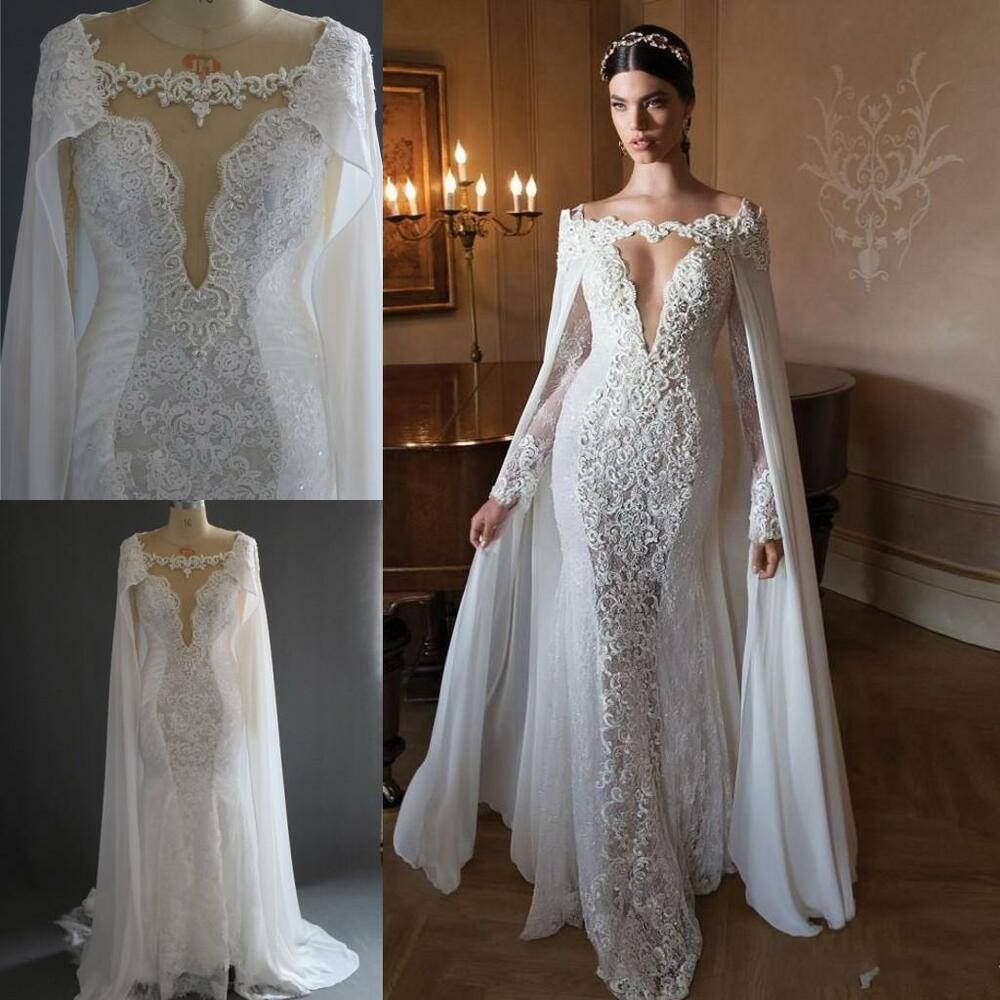 Retro Wedding Gowns
 Retro Long Sleeves Wedding Dresses With Cape y Illusion