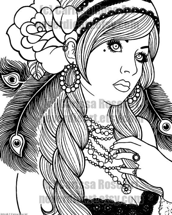 Rose Coloring Pages For Girls
 Digital Download Print Your Own Coloring Book by NeverDieArt