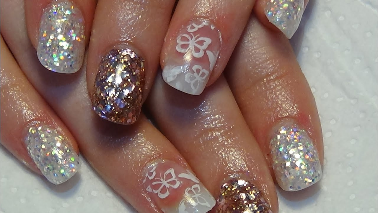 Rose Gold Glitter Nails
 iridescent & rose gold glitter acrylic nails nail