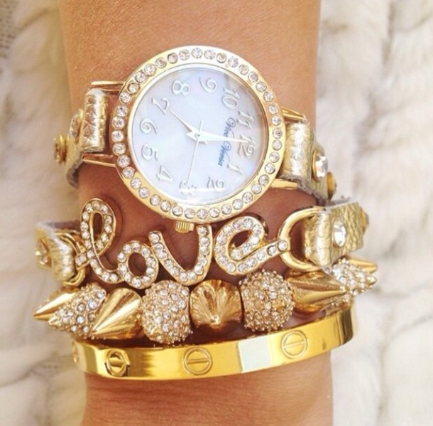 Rose Gold Watch And Bracelet Set
 Jewels gold white bracelets set bracelets watch gold