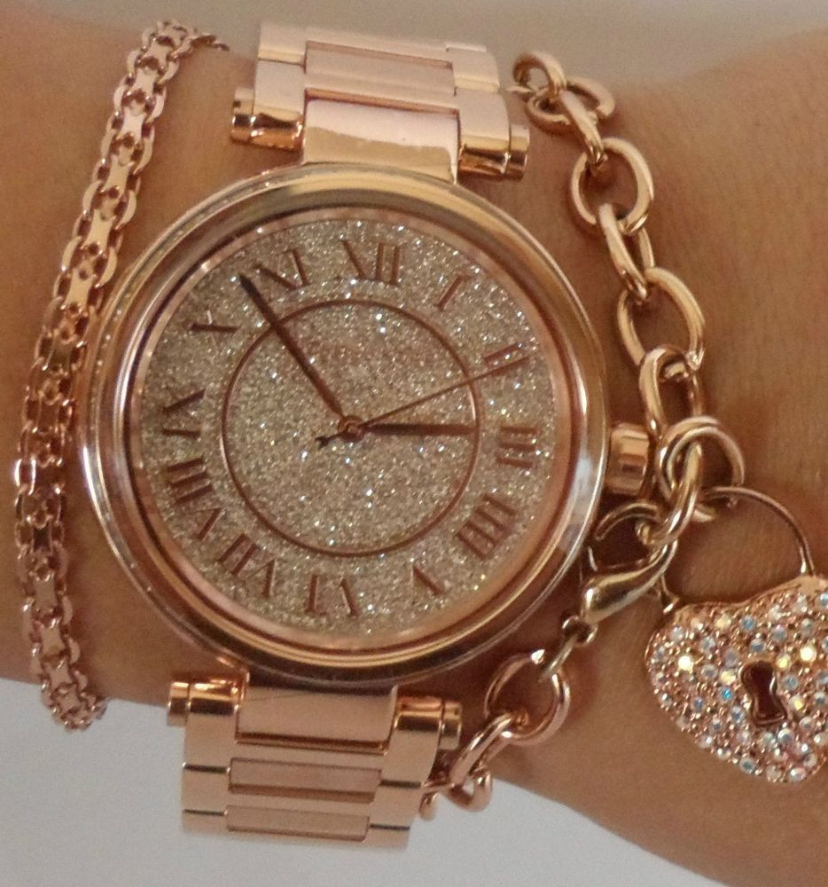 Rose Gold Watch And Bracelet Set
 Michael Kors Women s Skylar Rose Gold Tone Bracelet Glitz