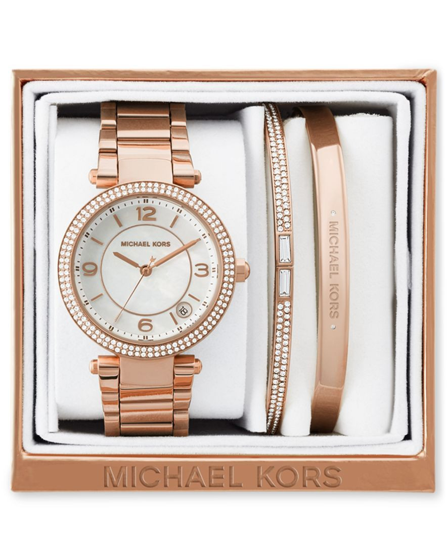 Rose Gold Watch And Bracelet Set
 Michael Kors Women s Mini Parker Rose Gold Tone Stainless
