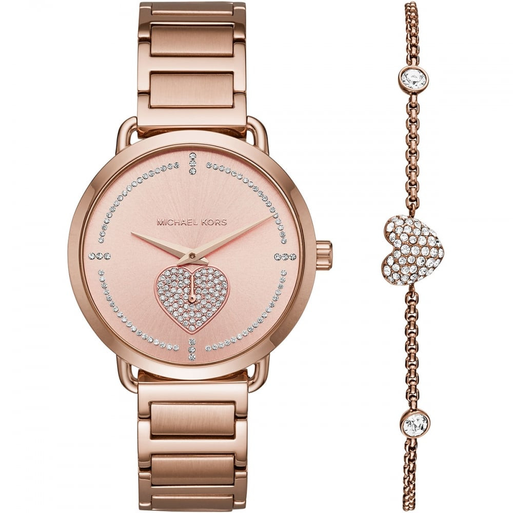 Rose Gold Watch And Bracelet Set
 Michael Kors La s Portia Rose Gold Stone Set Watch
