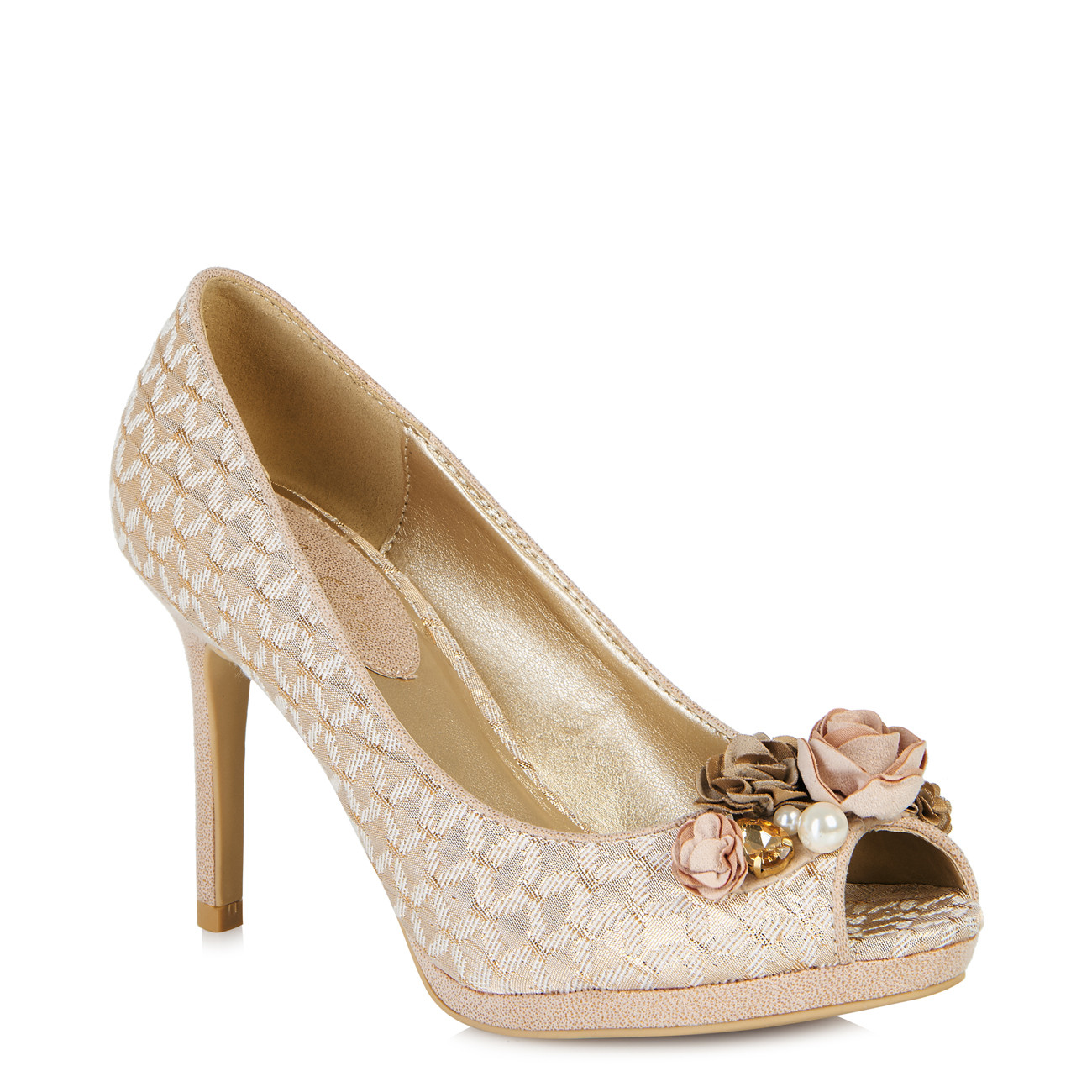 Rose Gold Wedding Shoes
 Ruby Shoo Sonia Jewelled Peeptoe Shoe Silver Rose Gold