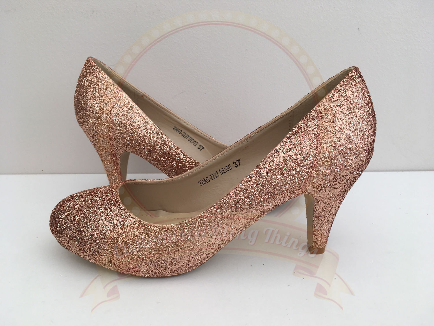 Rose Gold Wedding Shoes
 Rose Gold Glitter Shoes Copper Glitter Mid Heel Bridal