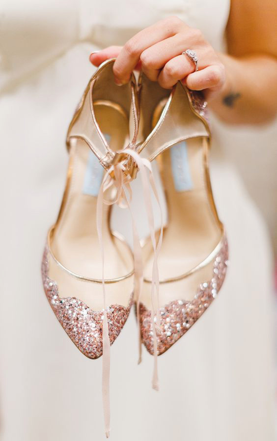 Rose Gold Wedding Shoes
 We simply can’t resist this pair of glittering rose gold