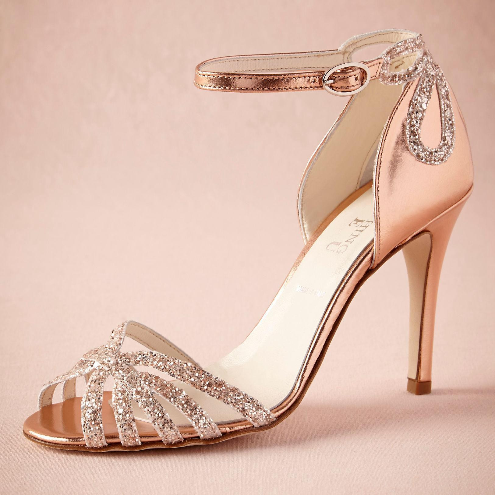 Rose Gold Wedding Shoes
 Rose Gold Glittered Heel Real Wedding Shoes Pumps Sandals