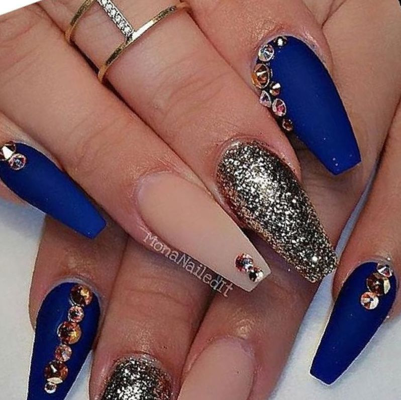 Royal Blue And Gold Nail Designs
 42 Blue And Gold Nail Designs StylePics Royal Blue And