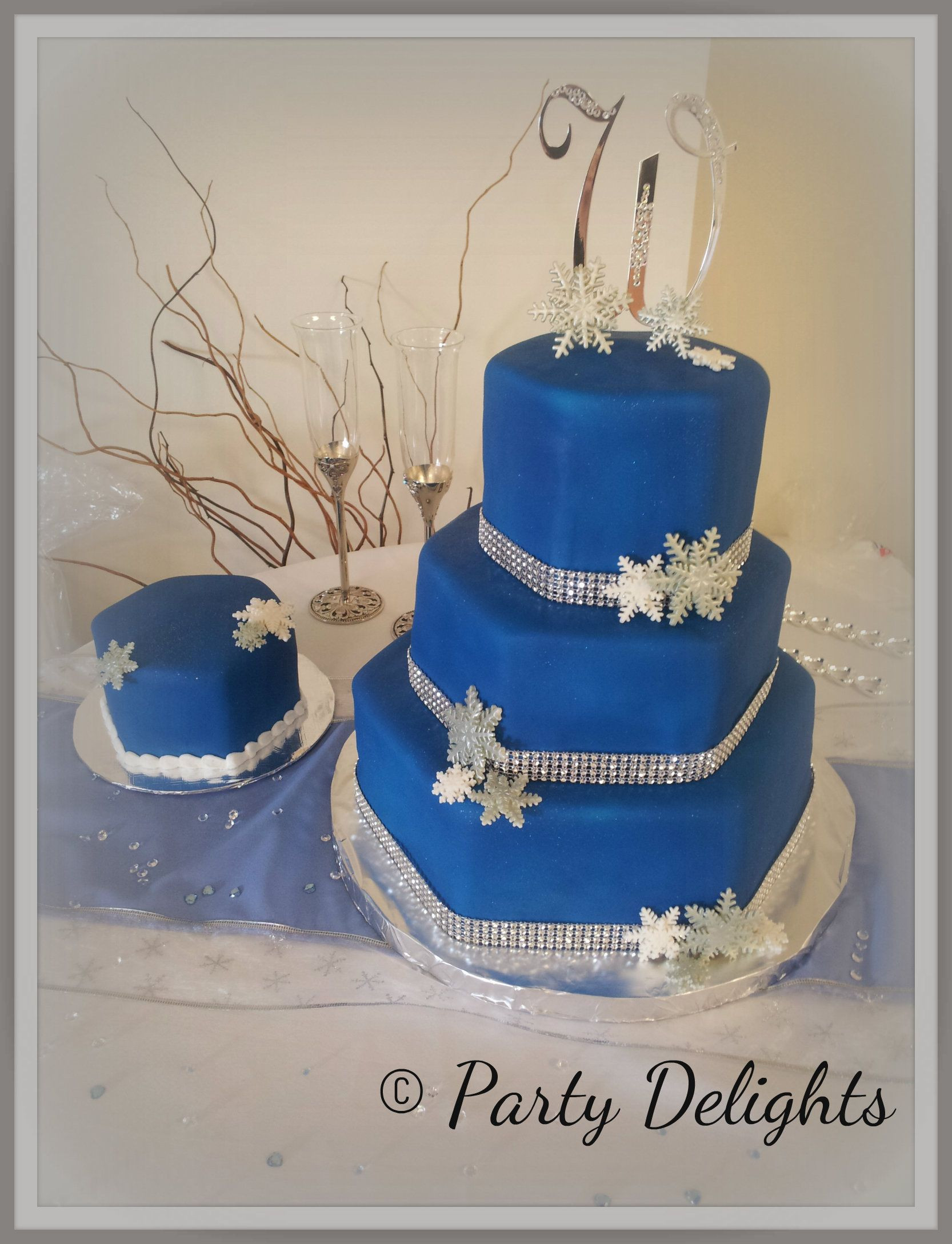 Royal Blue And Silver Wedding Cakes
 Royal blue silver and white snowflake wedding cake