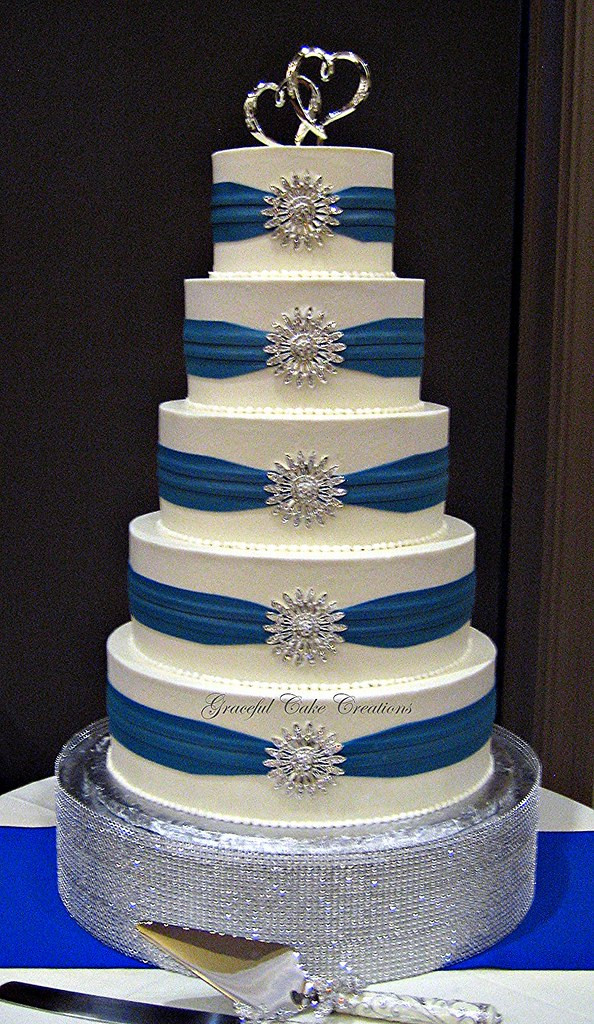 Royal Blue And Silver Wedding Cakes
 Elegant White Buttercream Wedding Cake with Royal Blue