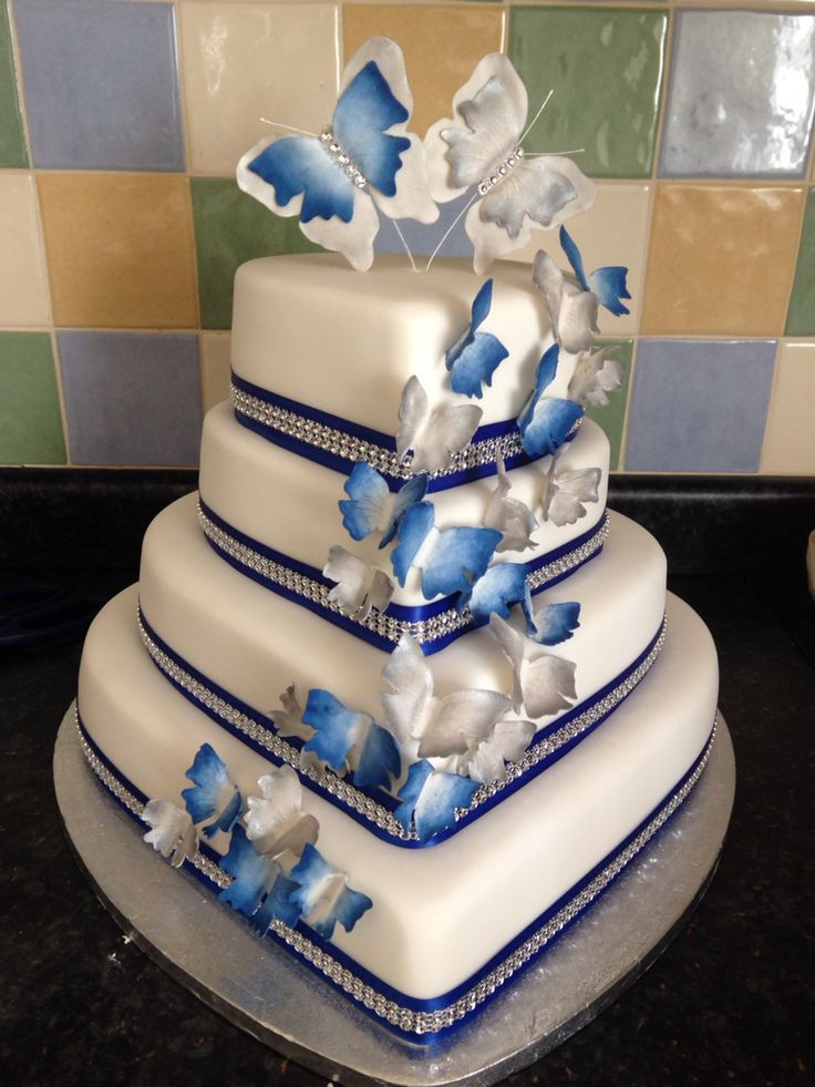 Royal Blue And Silver Wedding Cakes
 Royal blue and silver heart wedding cake in 2019