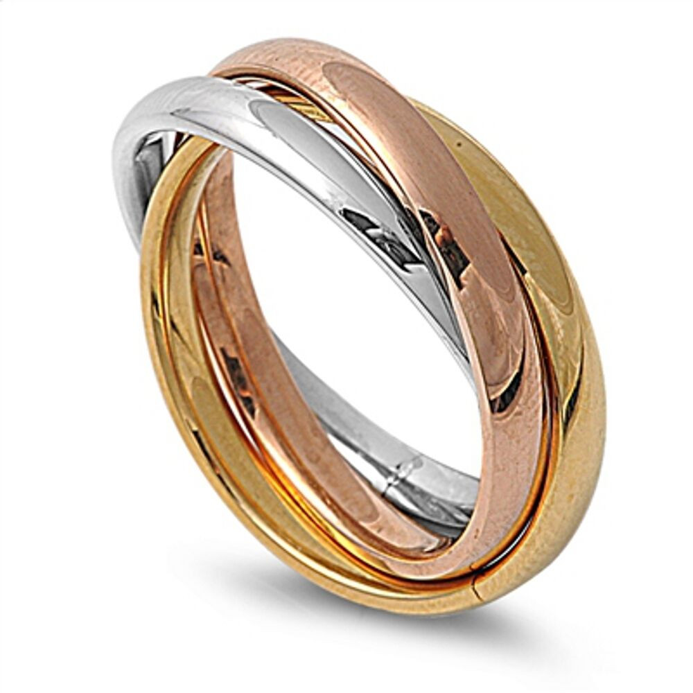Russian Wedding Band
 316L Stainless Steel Tricolour Russian Rolling Wedding