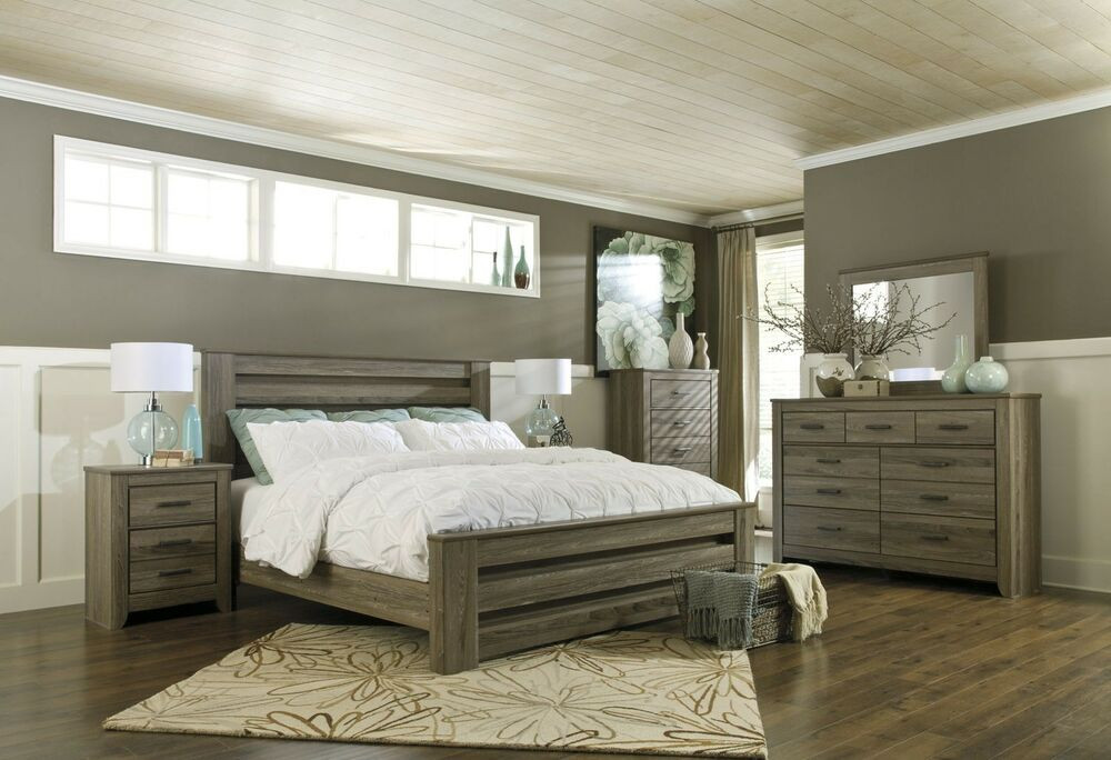 Rustic Grey Bedroom Set
 Contemporary Rustic Warm Gray 4pc KING QUEEN Modern Poster