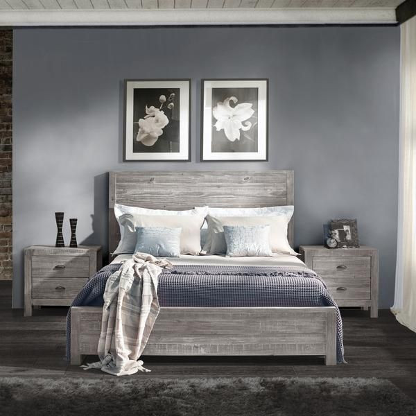 Rustic Grey Bedroom Set
 Montauk QUEEN Size Solid Wood Bed