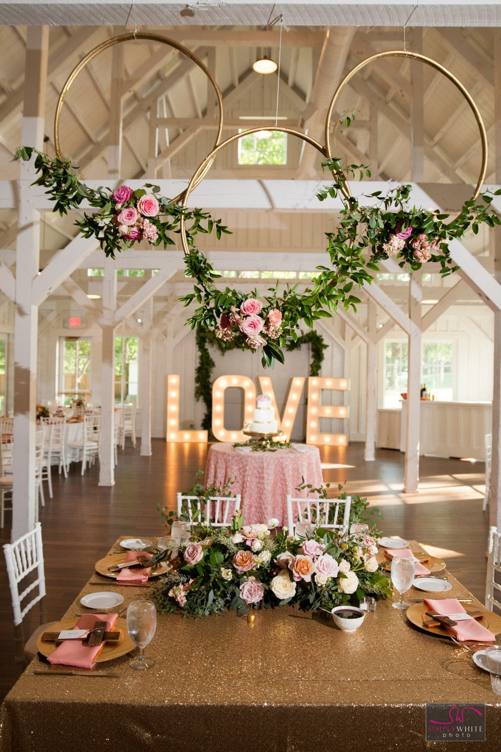 Rustic Wedding Color Schemes
 Gorgeous Reception Area at Spain Ranch Pink and Gold
