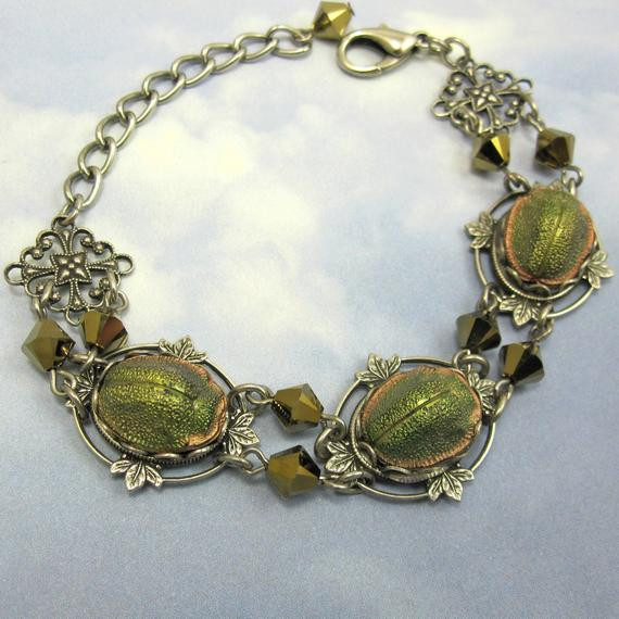 Scarab Bracelet Vintage
 Vintage Scarab Bracelet Rare 1920s Egyptian Revival Glass