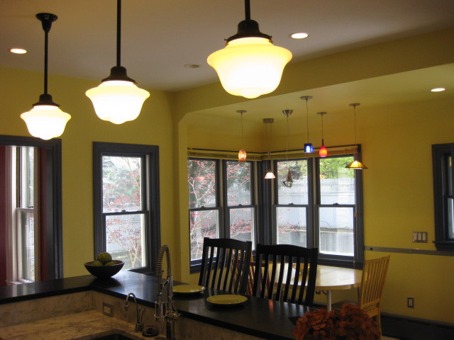 Schoolhouse Lights Kitchen
 ktichen with pendants and schoolhouse lights
