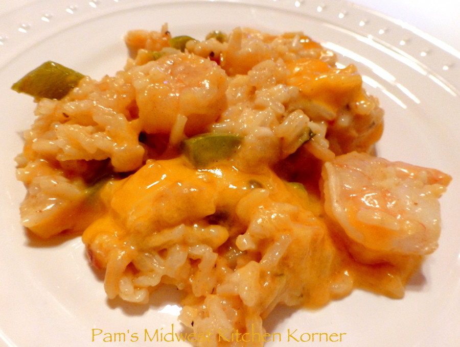 Seafood Rice Casserole
 Pam s Midwest Kitchen Korner Cheesy Shrimp and Rice Casserole