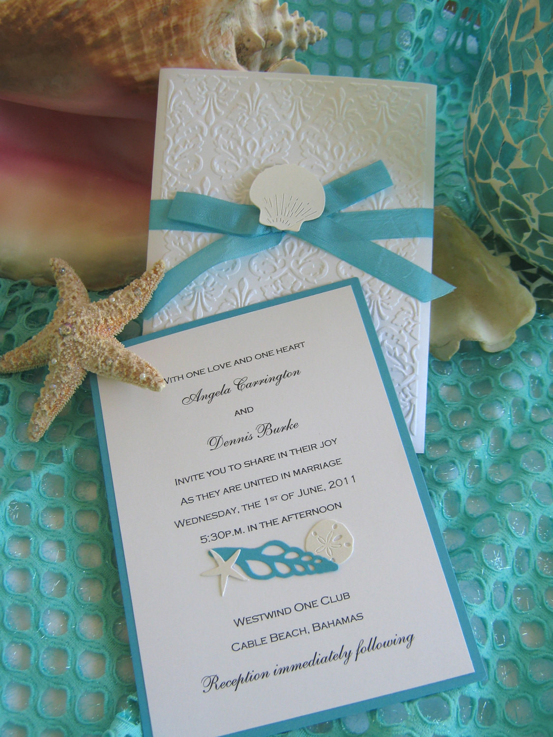 Seashell Wedding Invitations
 Seashell and Lace Beach Wedding Invitation