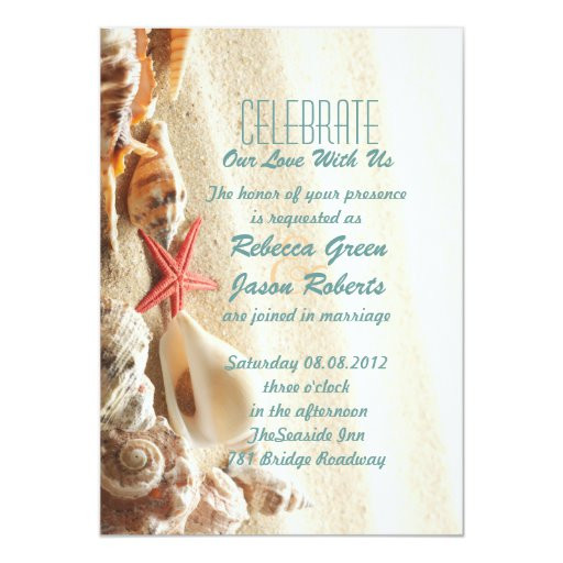 Seashell Wedding Invitations
 elegant ocean sand seashells beach wedding invitations