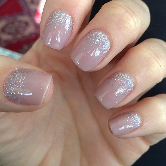 Shellac Nails For Wedding
 mauve nails with multi silve glitter