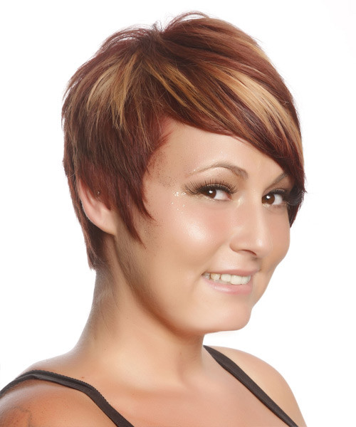 Short Burgundy Hairstyles
 Short Straight Burgundy Red Hairstyle with Blonde Highlights