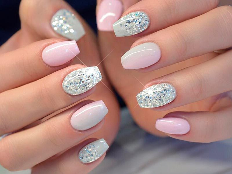 Short Glitter Nails
 diy glitter nails sliver pink clear gold short white