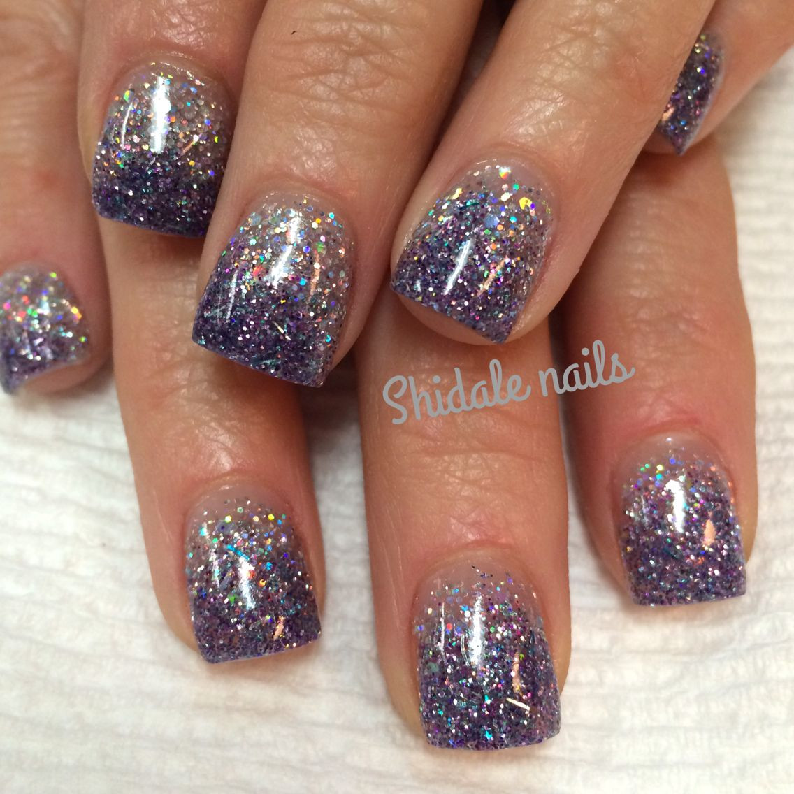 Short Glitter Nails
 Short square acrylics Glitter ombre nails Shidale nails