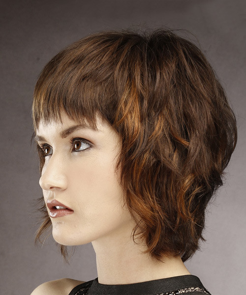 Short Shaggy Haircuts With Bangs
 Short Straight Brunette Shag Hairstyle with Layered Bangs