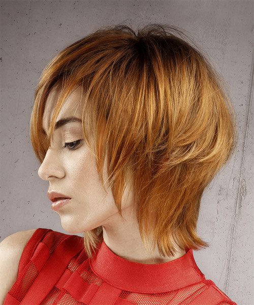 Short Shaggy Haircuts With Bangs
 Short Straight Ginger Red Shag Hairstyle with Layered Bangs