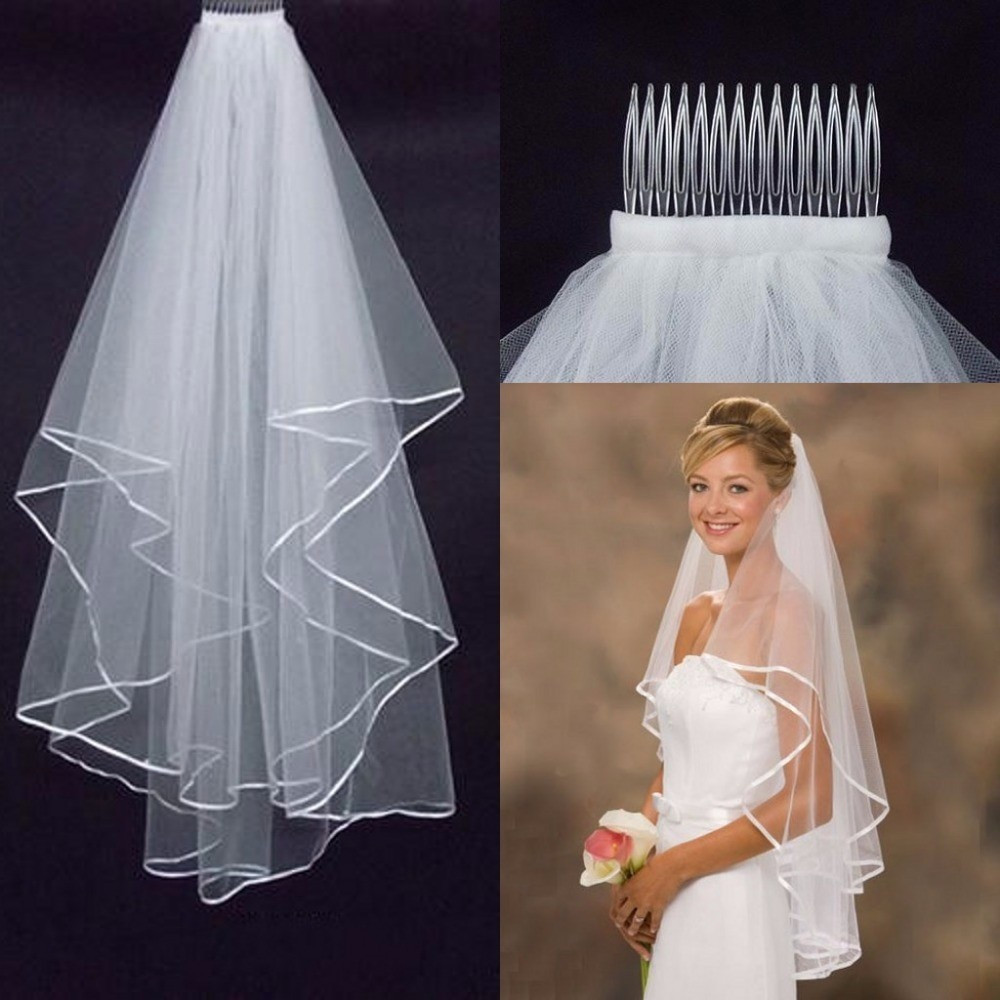 Short Wedding Veil
 Aliexpress Buy Simple Tulle White Ivory Two Layers