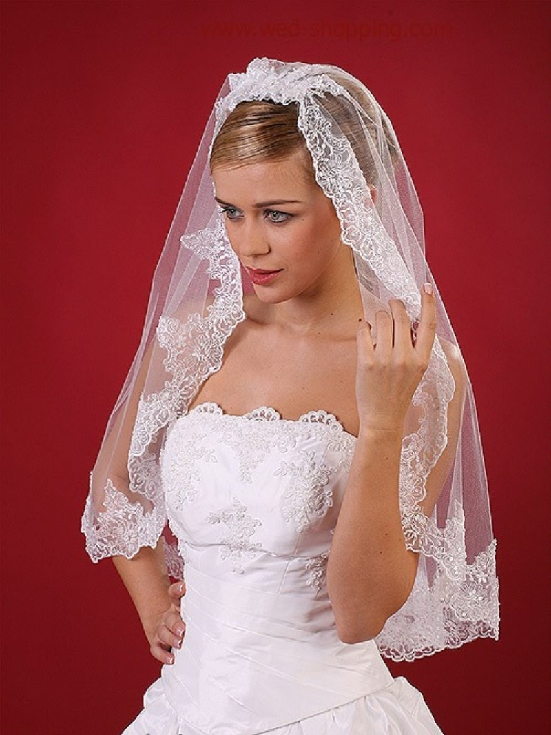Short Wedding Veil
 Short White Lace Wedding Veils with b Veu De Noiva 2015