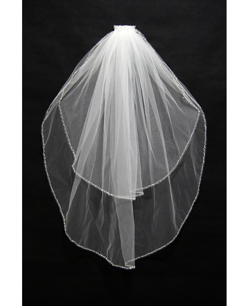 Short Wedding Veil
 Simple Beaded Short White Wedding Veil 2 Layers BV005